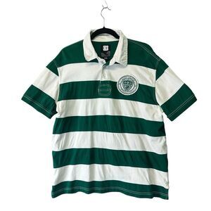 Vtg Ocean‎ Pacific OP Mens Sz XL Rugby Short Sleeve Polo Shirt Green Striped Y2K